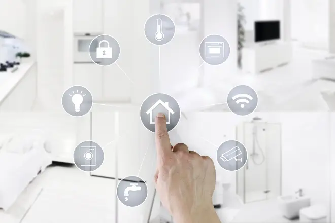 smart home control concept hand touch icons