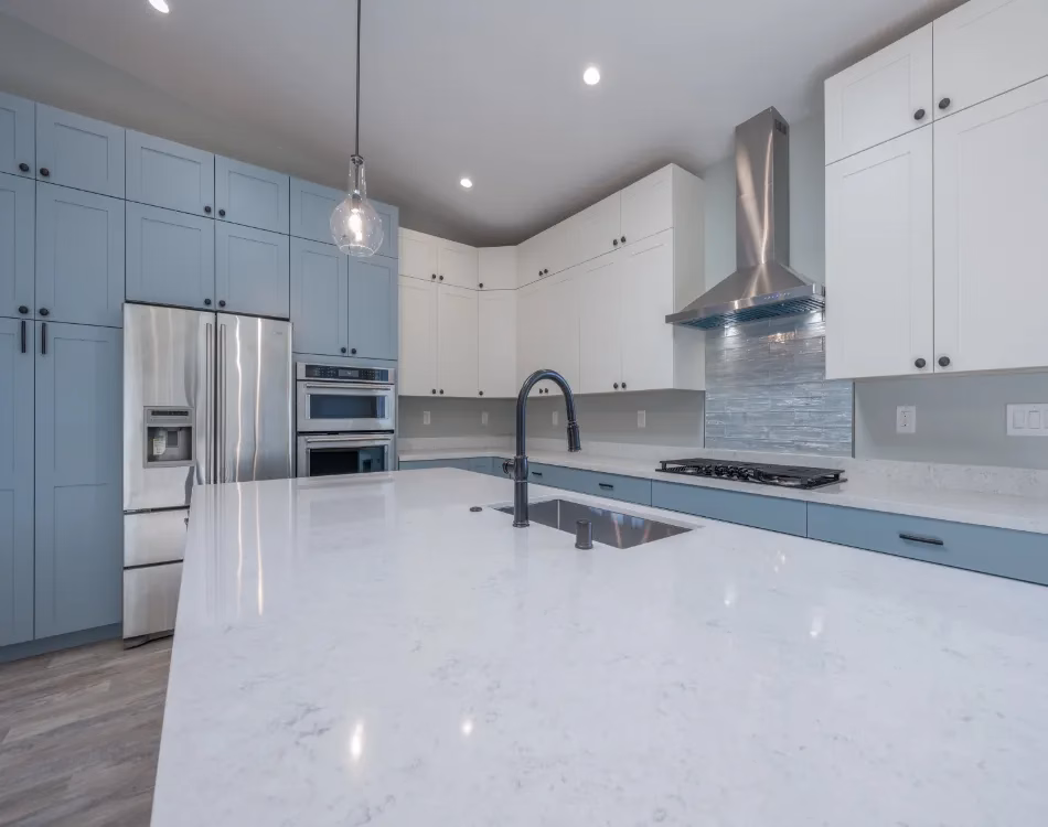 A close up of a kitchen countertop in a remodeled kitchen.
