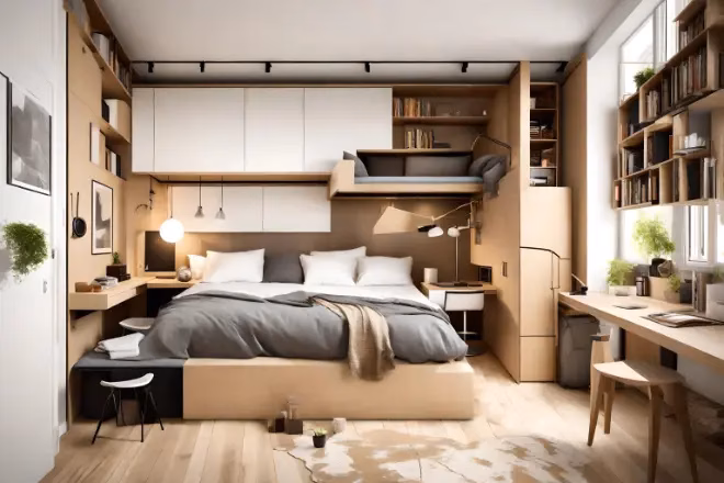 A home addition with multifunctional furniture