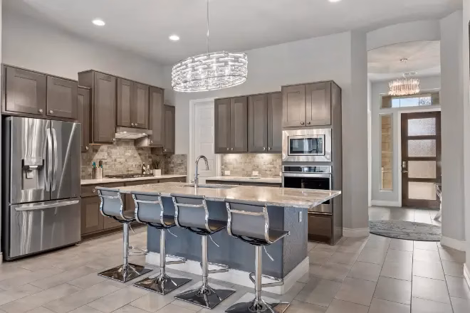 A kitchen design for entertaining with comfortable bar stools