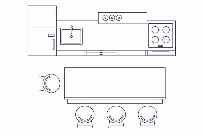A kitchen design with an island.