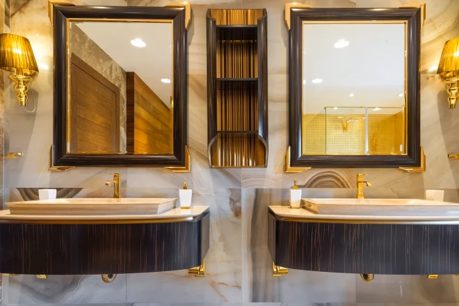 Baroque style bathroom sinks and vanity in luxury home