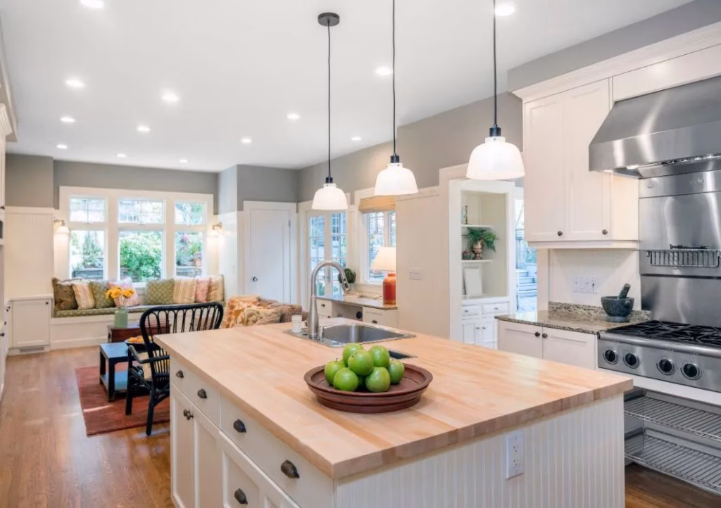 Kitchen with multiple lighting types