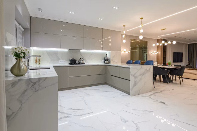Luxury white modern marble kitchen