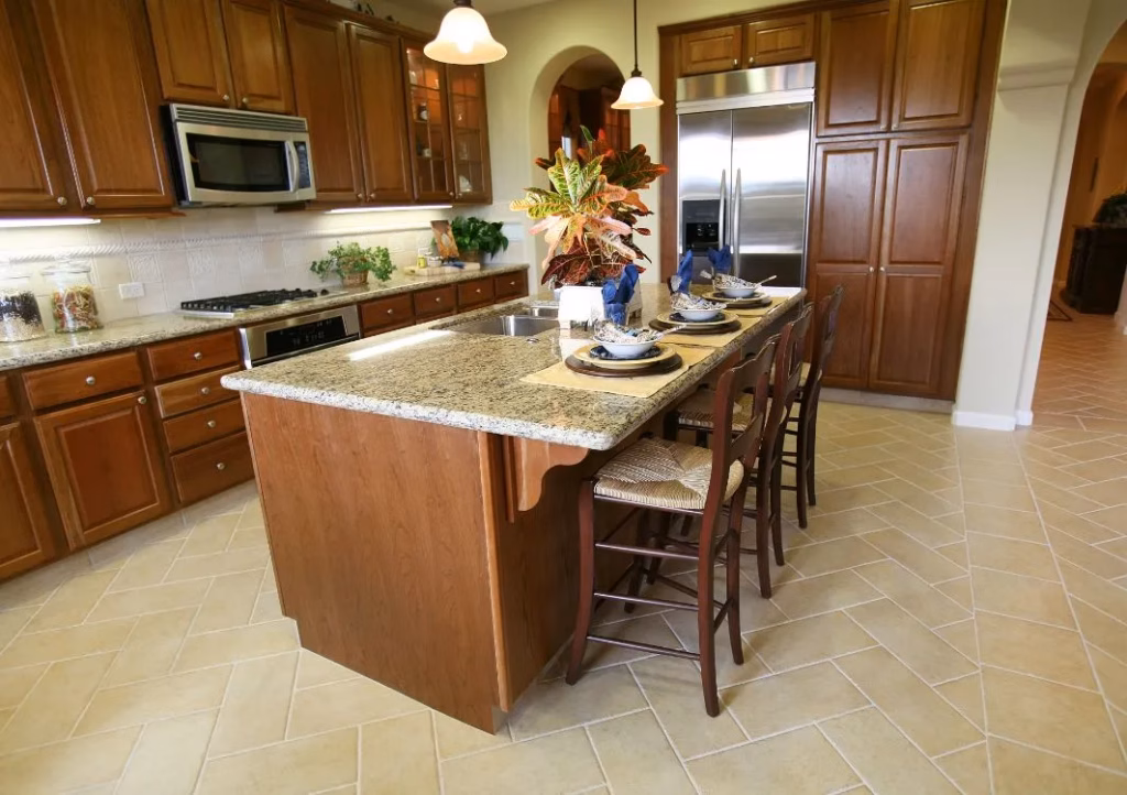Tile flooring in kitchen