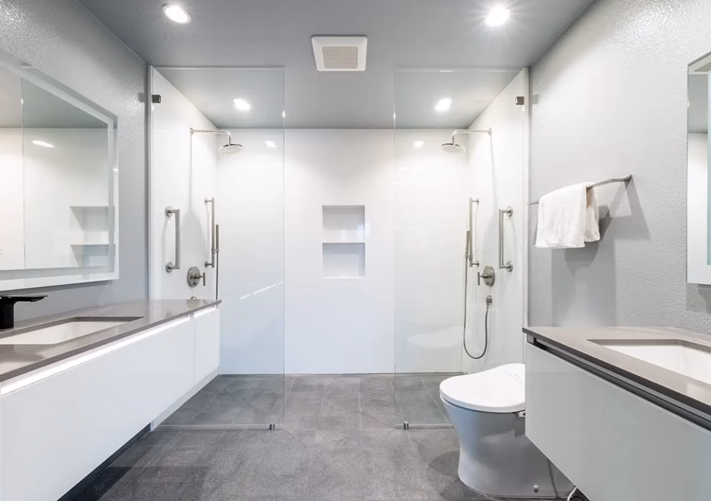 Bright bathroom with walk-in shower
