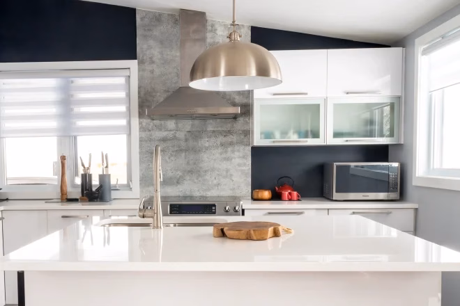 elegant new modern home dining room and kitchen