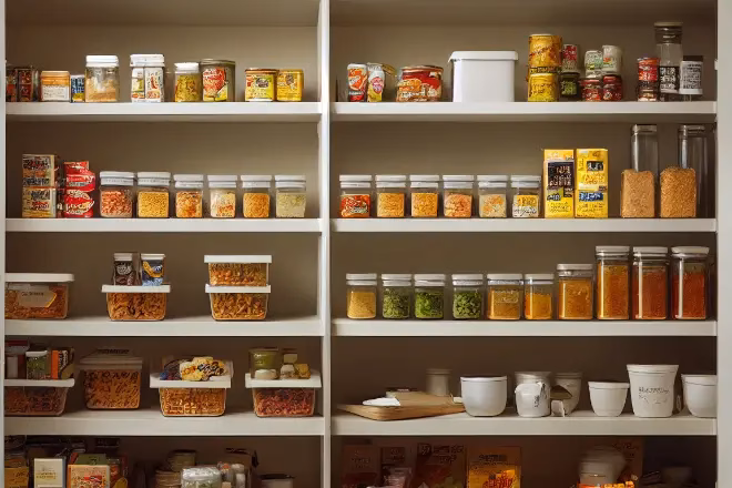 full kitchen pantry with clear storage containers