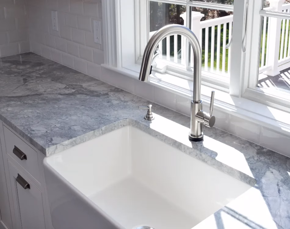 marble countertop and window to the garden