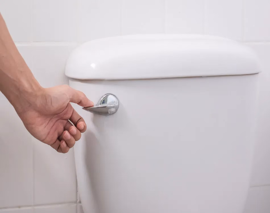 Person flushing toilet