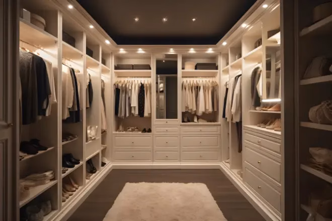 walk-in closet with lighting